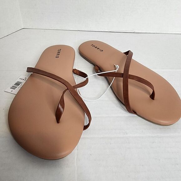 7W Extra Wide Width Brown Cross Toe Ring Sandal Cushion Torrid Flip Flop Cognac - Picture 3 of 10
